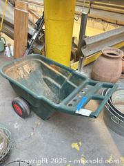 MaxSold Auction: Rubbermaid-style Tow/Hand Garden Cart, Green with Red Hubs - B - Allentown (Pennsylvania, USA) SELLER MANAGED Moving Online Auction -  South Fulton Street