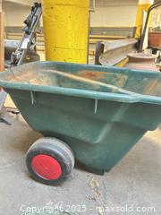 MaxSold Auction: Rubbermaid-style Tow/Hand Garden Cart, Green with Red Hubs - B - Allentown (Pennsylvania, USA) SELLER MANAGED Moving Online Auction -  South Fulton Street