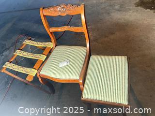 MaxSold Auction: Set of 3 Wood Side Chair, Ottoman & Luggage Rack with Striped Upholstery - B - Allentown (Pennsylvania, USA) SELLER MANAGED Moving Online Auction -  South Fulton Street