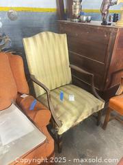 MaxSold Auction: Traditional Wood Framed Upholstered Armchair, Gold/Tan Stripes - B - Allentown (Pennsylvania, USA) SELLER MANAGED Moving Online Auction -  South Fulton Street