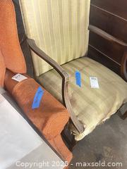 MaxSold Auction: Traditional Wood Framed Upholstered Armchair, Gold/Tan Stripes - B - Allentown (Pennsylvania, USA) SELLER MANAGED Moving Online Auction -  South Fulton Street