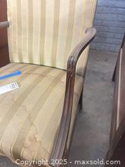 MaxSold Auction: Traditional Wood Framed Upholstered Armchair, Gold/Tan Stripes - B - Allentown (Pennsylvania, USA) SELLER MANAGED Moving Online Auction -  South Fulton Street