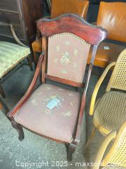 MaxSold Auction: Victorian-Edwardian Style Accent Chair with Floral Needlepoint Upholstery - B - Allentown (Pennsylvania, USA) SELLER MANAGED Moving Online Auction -  South Fulton Street