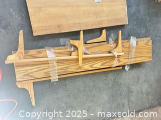 MaxSold Auction: Wall-mounted Oak Veneer Shelf with Coat/Hat Hooks (Disassembled) - A - Allentown (Pennsylvania, USA) SELLER MANAGED Moving Online Auction -  South Fulton Street
