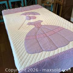 MaxSold Auction: 1970s Hand-Stitched Sunbonnet Sue Quilt & Pillow – Lilac & Gingham - London (Ontario, Canada) PARTNER MANAGED Downsizing Online Auction - Trillium Crescent