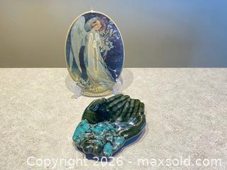 MaxSold Auction: Decorative Trinket Lot – Glazed Pottery Dish & Framed Angel Image (2 pcs) - London (Ontario, Canada) PARTNER MANAGED Downsizing Online Auction - Trillium Crescent