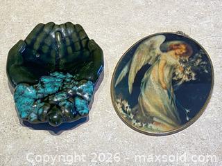 MaxSold Auction: Decorative Trinket Lot – Glazed Pottery Dish & Framed Angel Image (2 pcs) - London (Ontario, Canada) PARTNER MANAGED Downsizing Online Auction - Trillium Crescent