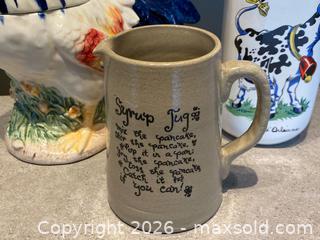 MaxSold Auction: English Stoneware Syrup Jug, Québec Milk Bottle, Roster Chicken Jar - London (Ontario, Canada) PARTNER MANAGED Downsizing Online Auction - Trillium Crescent