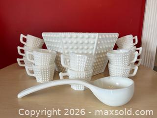 MaxSold Auction: Fenton Milk Glass Hobnail Octagonal Punch Bowl Set with Matching Ladle - London (Ontario, Canada) PARTNER MANAGED Downsizing Online Auction - Trillium Crescent