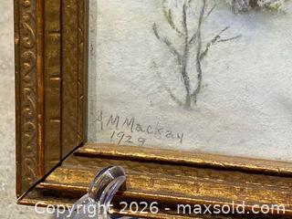 MaxSold Auction: Framed Winter Landscape Drawing / Pastel – Signed A.M. Mackay, 1929 - London (Ontario, Canada) PARTNER MANAGED Downsizing Online Auction - Trillium Crescent