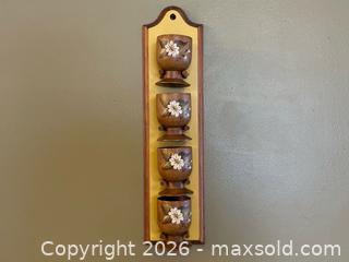 MaxSold Auction: Hand-Painted Turned Teak Wood Egg Cups with Wall Hanging Rack – Signed “GM” - London (Ontario, Canada) PARTNER MANAGED Downsizing Online Auction - Trillium Crescent