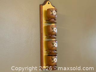 MaxSold Auction: Hand-Painted Turned Teak Wood Egg Cups with Wall Hanging Rack – Signed “GM” - London (Ontario, Canada) PARTNER MANAGED Downsizing Online Auction - Trillium Crescent