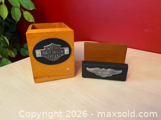 MaxSold Auction: Harley-Davidson Wooden Desk Accessories – Pen Holder & Business Card Holder (2000) - London (Ontario, Canada) PARTNER MANAGED Downsizing Online Auction - Trillium Crescent