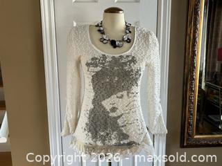 MaxSold Auction: Joseph Ribkoff Open-Knit Top Lace Hem – Size 6 - London (Ontario, Canada) PARTNER MANAGED Downsizing Online Auction - Trillium Crescent