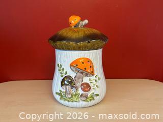 MaxSold Auction: Large Vintage “Merry Mushrooms” Canister with Lid – Laurentian Pottery, Canada - London (Ontario, Canada) PARTNER MANAGED Downsizing Online Auction - Trillium Crescent