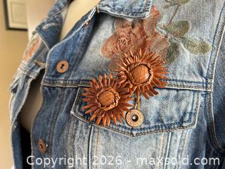 MaxSold Auction: Mavi Jeans Co. Embroidered Denim Jacket with Leather Flower Brooches - London (Ontario, Canada) PARTNER MANAGED Downsizing Online Auction - Trillium Crescent
