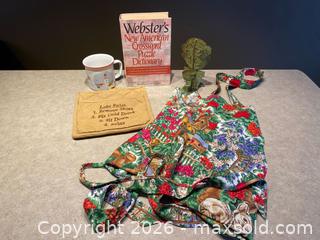 MaxSold Auction: Mixed Lot – Apron, Potholder, Mug, Candleholder & Puzzle Dictionary  - London (Ontario, Canada) PARTNER MANAGED Downsizing Online Auction - Trillium Crescent