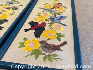 MaxSold Auction: Pair of Vintage Framed Crewel Embroidery Wall Hangings – Birds & Floral Motif - London (Ontario, Canada) PARTNER MANAGED Downsizing Online Auction - Trillium Crescent