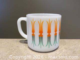 MaxSold Auction: Rare Vintage Fire-King "Kites" Milk Glass Mug - MCM Orange & Teal - London (Ontario, Canada) PARTNER MANAGED Downsizing Online Auction - Trillium Crescent