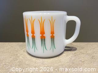 MaxSold Auction: Rare Vintage Fire-King "Kites" Milk Glass Mug - MCM Orange & Teal - London (Ontario, Canada) PARTNER MANAGED Downsizing Online Auction - Trillium Crescent