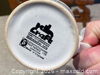 MaxSold Auction: Set of Four Mid-Century Staffordshire Ironstone Mugs with Wooden Hanging Rack - London (Ontario, Canada) PARTNER MANAGED Downsizing Online Auction - Trillium Crescent