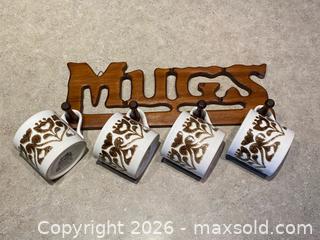 MaxSold Auction: Set of Four Mid-Century Staffordshire Ironstone Mugs with Wooden Hanging Rack - London (Ontario, Canada) PARTNER MANAGED Downsizing Online Auction - Trillium Crescent