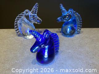 MaxSold Auction: Set of Three Art Glass Unicorn Figurines – Blue & Clear Glass - London (Ontario, Canada) PARTNER MANAGED Downsizing Online Auction - Trillium Crescent
