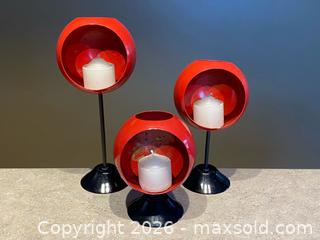 MaxSold Auction: Set of Three Space Age Mid-Century Modern Metal Candle Holders – Red & Black - London (Ontario, Canada) PARTNER MANAGED Downsizing Online Auction - Trillium Crescent