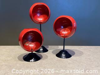 MaxSold Auction: Set of Three Space Age Mid-Century Modern Metal Candle Holders – Red & Black - London (Ontario, Canada) PARTNER MANAGED Downsizing Online Auction - Trillium Crescent