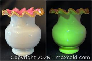 MaxSold Auction: Uranium Custard Glass Cased Pink and Amber Applied Rim Vase - London (Ontario, Canada) PARTNER MANAGED Downsizing Online Auction - Trillium Crescent