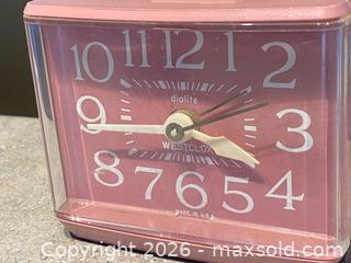 MaxSold Auction: Vintage 1970s Westclox Dialite Pink Alarm Clock – Made in USA - London (Ontario, Canada) PARTNER MANAGED Downsizing Online Auction - Trillium Crescent
