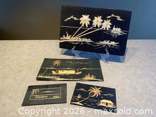 MaxSold Auction: Vintage Asian Decorative Panels with Straw / Fiber Inlay Scenes – Set of 4 - London (Ontario, Canada) PARTNER MANAGED Downsizing Online Auction - Trillium Crescent