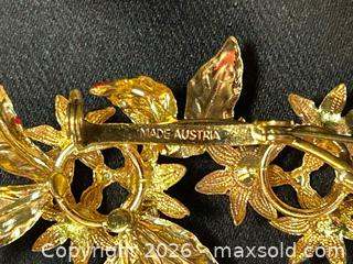 MaxSold Auction: Vintage Austrian Enamel Floral Brooch – Red Flowers & Leaves, Rhinestone Centers - London (Ontario, Canada) PARTNER MANAGED Downsizing Online Auction - Trillium Crescent