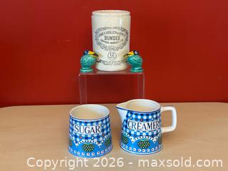MaxSold Auction: Vintage Ceramic Cream & Sugar Set with Bird Salt & Pepper Shakers and Dundee Marmalade Jar - London (Ontario, Canada) PARTNER MANAGED Downsizing Online Auction - Trillium Crescent