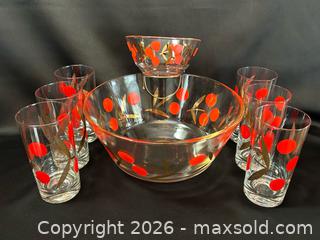 MaxSold Auction: Vintage Federal Glass “Cherry” Pattern Chip & Dip Set with Matching Glasses (1960s) - London (Ontario, Canada) PARTNER MANAGED Downsizing Online Auction - Trillium Crescent