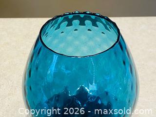 MaxSold Auction: Vintage Italian Empoli Blue Glass Pedestal Vase – Diamond Optic w/ Wavy Rim - London (Ontario, Canada) PARTNER MANAGED Downsizing Online Auction - Trillium Crescent