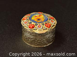 MaxSold Auction: Vintage Italian Micro Mosaic Pill Box – Miniature Round Trinket Box - London (Ontario, Canada) PARTNER MANAGED Downsizing Online Auction - Trillium Crescent