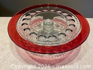 MaxSold Auction: Vintage King's Crown Ruby Thumbprint Pedestal Cake Stand – 12" Indiana Glass / Tiffin MCM - London (Ontario, Canada) PARTNER MANAGED Downsizing Online Auction - Trillium Crescent
