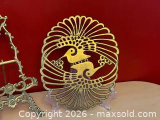 MaxSold Auction: Vintage Ornate Brass Easel Stand & Pierced Peacock Fan Trivet Set - London (Ontario, Canada) PARTNER MANAGED Downsizing Online Auction - Trillium Crescent