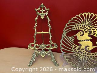 MaxSold Auction: Vintage Ornate Brass Easel Stand & Pierced Peacock Fan Trivet Set - London (Ontario, Canada) PARTNER MANAGED Downsizing Online Auction - Trillium Crescent