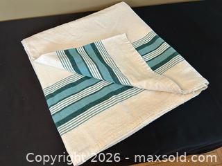 MaxSold Auction: Vintage Thick Cotton Blend Top Sheet – Green & Teal Stripe Accent - London (Ontario, Canada) PARTNER MANAGED Downsizing Online Auction - Trillium Crescent