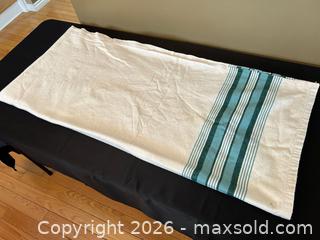 MaxSold Auction: Vintage Thick Cotton Blend Top Sheet – Green & Teal Stripe Accent - London (Ontario, Canada) PARTNER MANAGED Downsizing Online Auction - Trillium Crescent