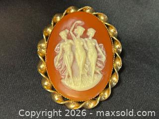 MaxSold Auction: Vintage Three Graces Cameo Brooch – Gold Tone Frame - London (Ontario, Canada) PARTNER MANAGED Downsizing Online Auction - Trillium Crescent