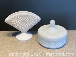 MaxSold Auction: Vintage Westmoreland White Milk Glass Set: Fan Vase & Lidded Powder/Candy Dish - London (Ontario, Canada) PARTNER MANAGED Downsizing Online Auction - Trillium Crescent