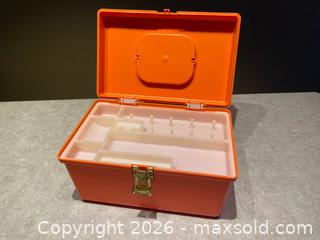 MaxSold Auction: Vintage Wilson Mfg. “Wil-Hold” Sewing Box – Orange - London (Ontario, Canada) PARTNER MANAGED Downsizing Online Auction - Trillium Crescent
