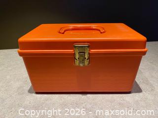 MaxSold Auction: Vintage Wilson Mfg. “Wil-Hold” Sewing Box – Orange - London (Ontario, Canada) PARTNER MANAGED Downsizing Online Auction - Trillium Crescent