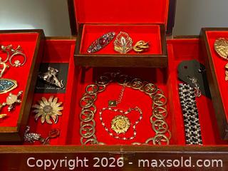 MaxSold Auction: Vintage Wooden Jewelry Box with Red Velvet Interior — Includes Jewelry Collection - London (Ontario, Canada) PARTNER MANAGED Downsizing Online Auction - Trillium Crescent