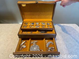 MaxSold Auction: Vintage Wooden Jewelry Box with Tiered Drawers & Velvet Interior — Includes Jewelry - London (Ontario, Canada) PARTNER MANAGED Downsizing Online Auction - Trillium Crescent