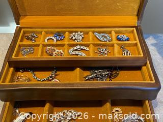 MaxSold Auction: Vintage Wooden Jewelry Box with Tiered Drawers & Velvet Interior — Includes Jewelry - London (Ontario, Canada) PARTNER MANAGED Downsizing Online Auction - Trillium Crescent