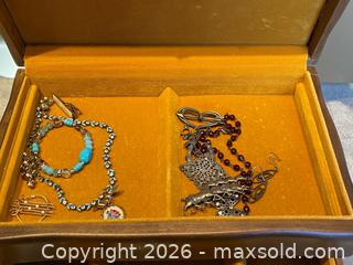 MaxSold Auction: Vintage Wooden Jewelry Box with Tiered Drawers & Velvet Interior — Includes Jewelry - London (Ontario, Canada) PARTNER MANAGED Downsizing Online Auction - Trillium Crescent